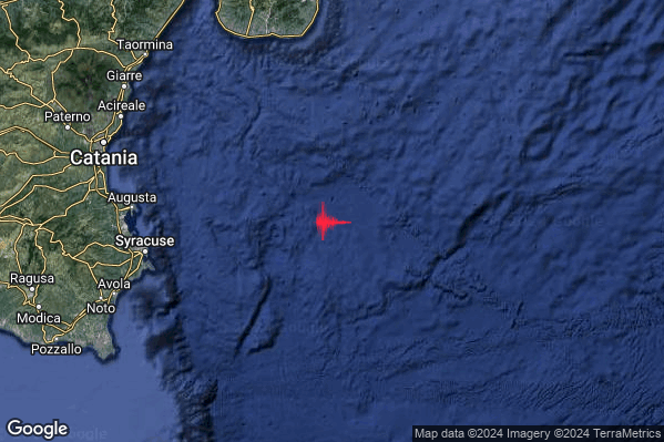 Leggero Terremoto M2.9 epicentro Mar Ionio Meridionale (MARE) alle 21:57:14 (20:57:14 UTC)