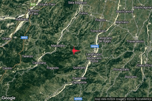 Debole Terremoto M2.6 epicentro 4 km W Langhirano (PR) alle 06:32:00 (05:32:00 UTC)