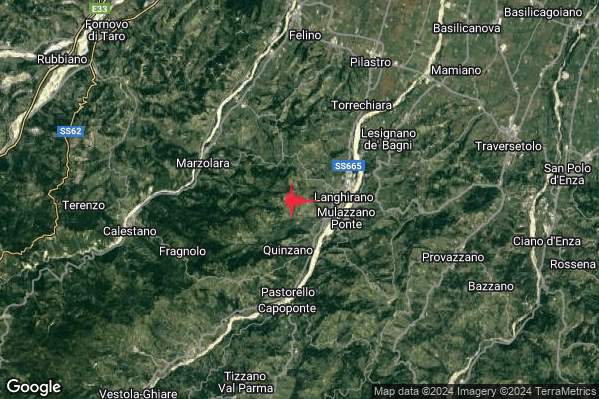 Moderato Terremoto M3.3 epicentro 2 km W Langhirano (PR) alle 20:03:26 (19:03:26 UTC)