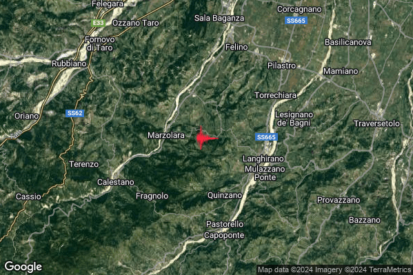 Lieve Terremoto M2.2 epicentro 5 km W Langhirano (PR) alle 20:55:31 (19:55:31 UTC)