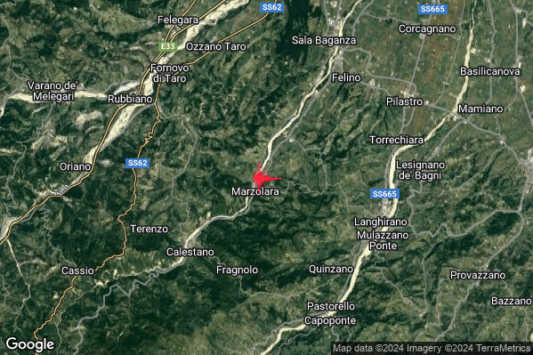 Lieve Terremoto M2.2 epicentro 6 km NE Calestano (PR) alle 21:20:24 (20:20:24 UTC)