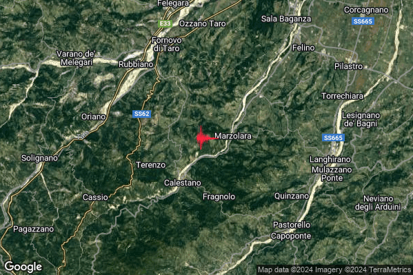 Lieve Terremoto M2.0 epicentro 4 km NE Calestano (PR) alle 22:59:24 (21:59:24 UTC)