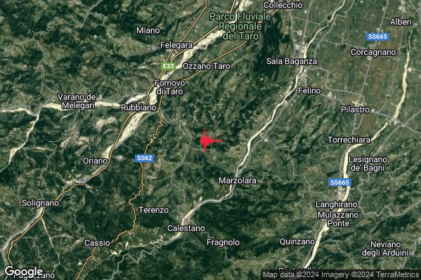 Lieve Terremoto M2.1 epicentro 5 km SE Fornovo di Taro (PR) alle 23:16:38 (22:16:38 UTC)