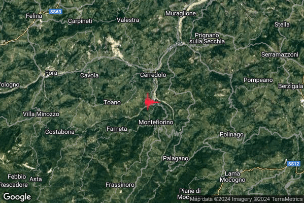 Lieve Terremoto M2.2 epicentro 2 km NW Montefiorino (MO) alle 23:49:22 (22:49:22 UTC)