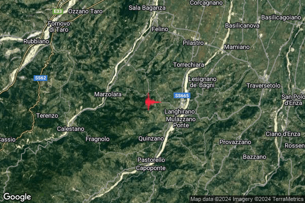 Lieve Terremoto M2.2 epicentro 3 km W Langhirano (PR) alle 03:41:15 (02:41:15 UTC)