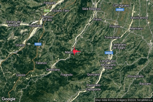 Lieve Terremoto M2.1 epicentro 6 km NE Calestano (PR) alle 05:10:29 (04:10:29 UTC)