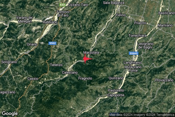 Debole Terremoto M2.6 epicentro 4 km NE Calestano (PR) alle 08:21:18 (07:21:18 UTC)