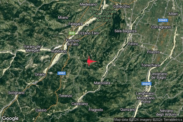 Lieve Terremoto M2.1 epicentro 5 km SE Fornovo di Taro (PR) alle 10:35:39 (09:35:39 UTC)