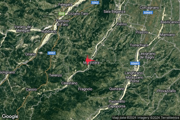Distinto Terremoto M4.1 epicentro 5 km NE Calestano (PR) alle 13:06:21 (12:06:21 UTC)