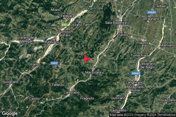 Lieve Terremoto M2.2 epicentro 6 km SE Fornovo di Taro (PR) alle 14:19:25 (13:19:25 UTC)