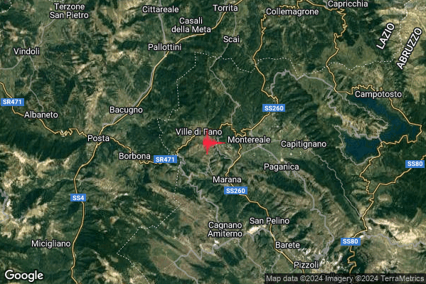 Leggero Terremoto M2.8 epicentro 3 km W Montereale (AQ) alle 15:39:00 (14:39:00 UTC)