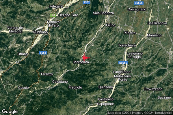 Leggero Terremoto M3.1 epicentro 6 km NE Calestano (PR) alle 21:25:32 (20:25:32 UTC)