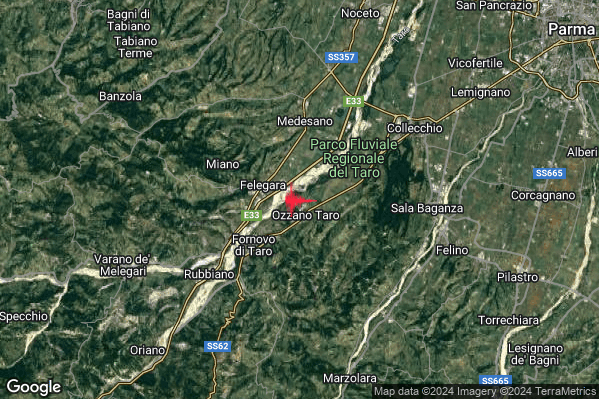 Debole Terremoto M2.3 epicentro 4 km NE Fornovo di Taro (PR) alle 21:32:38 (20:32:38 UTC)