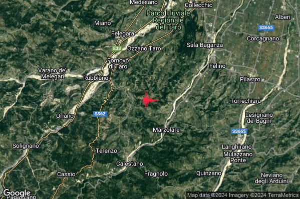 Debole Terremoto M2.4 epicentro 5 km SE Fornovo di Taro (PR) alle 03:53:25 (02:53:25 UTC)