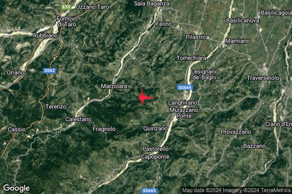 Lieve Terremoto M2.2 epicentro 4 km W Langhirano (PR) alle 03:55:35 (02:55:35 UTC)