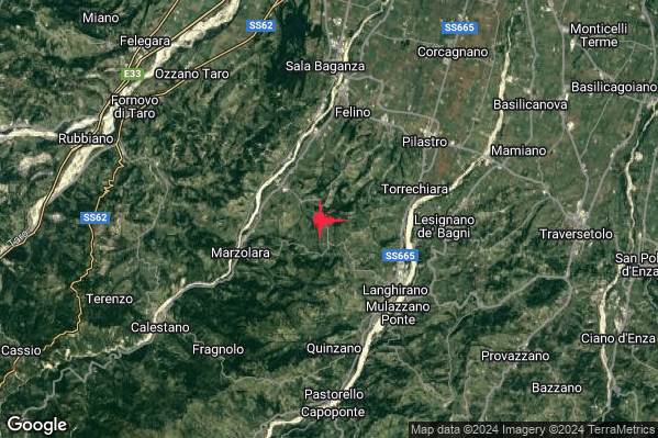Lieve Terremoto M2.2 epicentro 5 km NW Langhirano (PR) alle 05:42:47 (04:42:47 UTC)