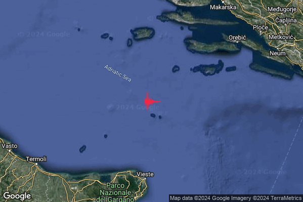 Leggero Terremoto M3.1 epicentro Adriatico Centrale (MARE) alle 10:58:38 (09:58:38 UTC)