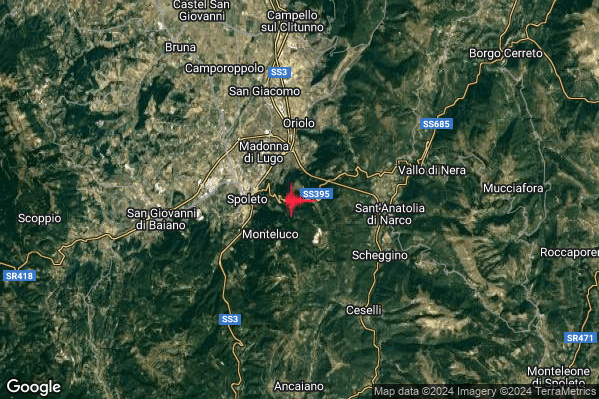 Lieve Terremoto M2.0 epicentro 3 km E Spoleto (PG) alle 15:29:53 (14:29:53 UTC)