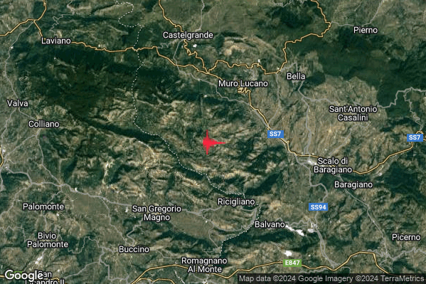 Distinto Terremoto M3.9 epicentro 5 km NW Ricigliano (SA) alle 16:10:29 (15:10:29 UTC)