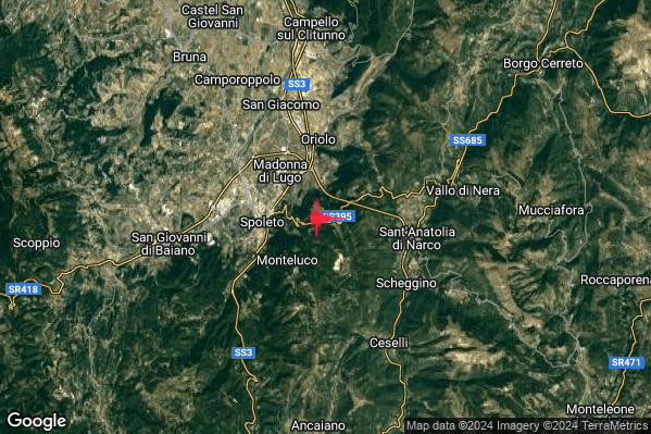 Lieve Terremoto M2.0 epicentro 3 km E Spoleto (PG) alle 17:13:28 (16:13:28 UTC)