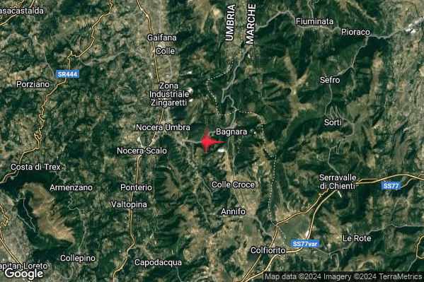 Lieve Terremoto M2.1 epicentro 4 km E Nocera Umbra (PG) alle 06:36:18 (05:36:18 UTC)