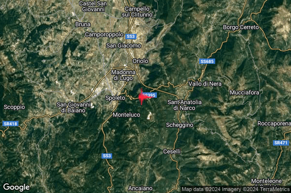 Lieve Terremoto M2.2 epicentro 3 km E Spoleto (PG) alle 09:28:58 (08:28:58 UTC)