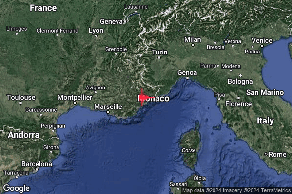 Lieve Terremoto M2.1 epicentro Near south coast of France [Land: France] alle 14:44:43 (13:44:43 UTC)