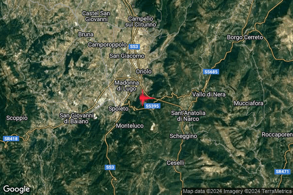 Lieve Terremoto M2.2 epicentro 4 km NE Spoleto (PG) alle 15:07:18 (14:07:18 UTC)