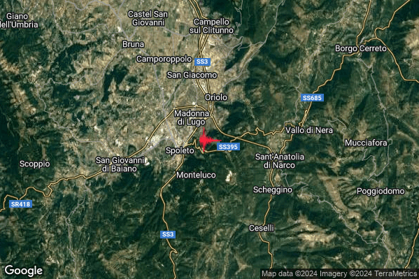 Lieve Terremoto M2.1 epicentro 3 km NE Spoleto (PG) alle 18:42:04 (17:42:04 UTC)