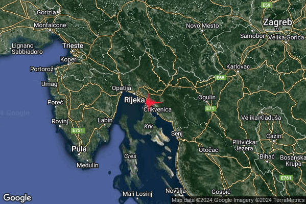 Lieve Terremoto M2.1 epicentro Costa Croata Settentrionale (CROAZIA) alle 20:25:04 (19:25:04 UTC)