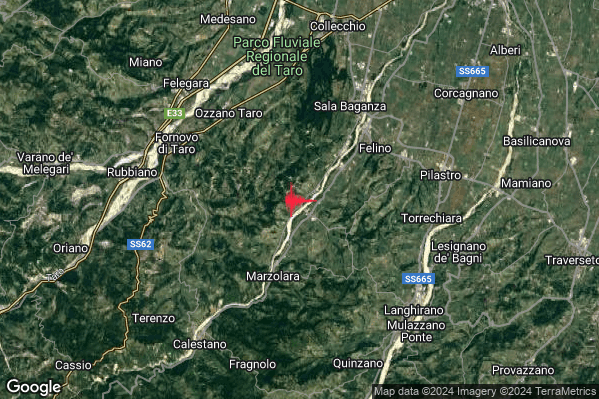 Lieve Terremoto M2.1 epicentro 5 km SW Felino (PR) alle 01:41:30 (00:41:30 UTC)