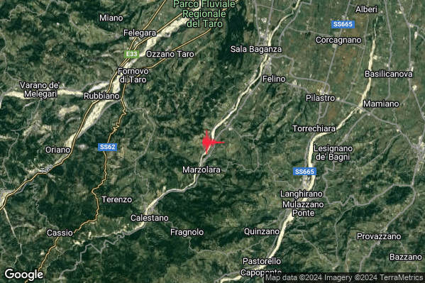 Lieve Terremoto M2.2 epicentro 7 km SW Felino (PR) alle 02:32:45 (01:32:45 UTC)