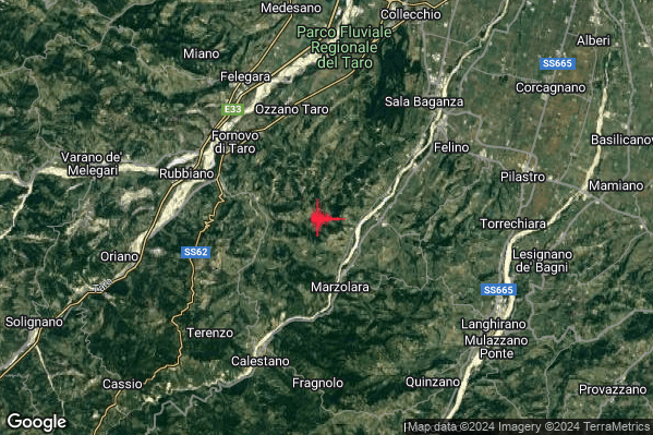 Debole Terremoto M2.6 epicentro 6 km SE Fornovo di Taro (PR) alle 02:40:06 (01:40:06 UTC)
