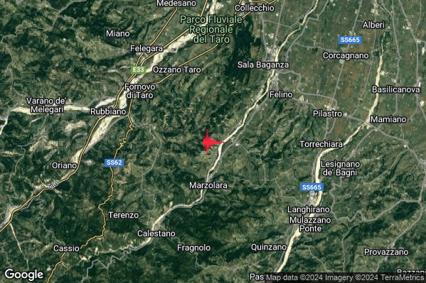 Lieve Terremoto M2.0 epicentro 7 km SW Felino (PR) alle 06:38:20 (05:38:20 UTC)