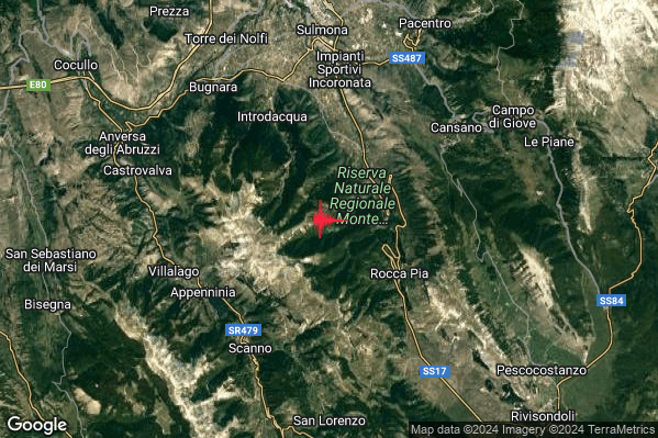 Lieve Terremoto M2.1 epicentro 3 km SW Pettorano sul Gizio (AQ) alle 08:47:30 (07:47:30 UTC)