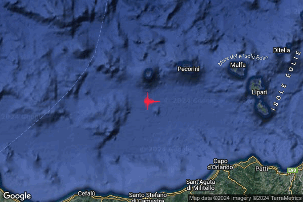 Lieve Terremoto M2.2 epicentro Isole Eolie (Messina) alle 16:40:09 (15:40:09 UTC)