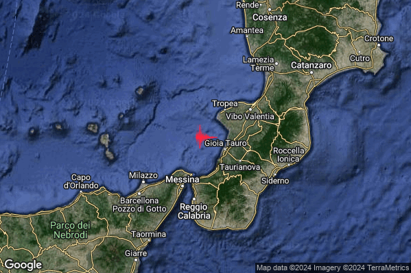 Lieve Terremoto M2.2 epicentro Costa Calabra sud-occidentale (Catanzaro Vibo Valentia Reggio di Calabria) alle 12:03:51 (11:03:51 UTC)