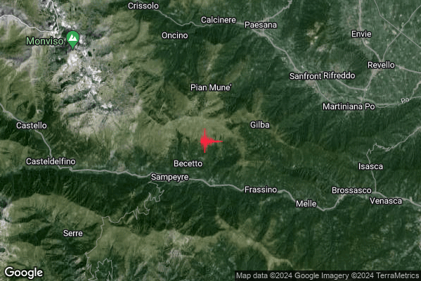 Debole Terremoto M2.5 epicentro 4 km NE Sampeyre (CN) alle 01:53:47 (00:53:47 UTC)
