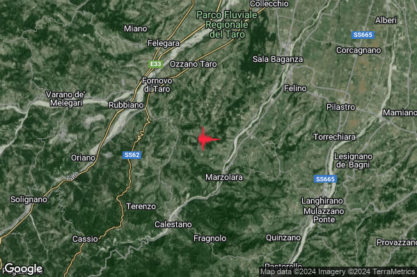Lieve Terremoto M2.2 epicentro 6 km SE Fornovo di Taro (PR) alle 07:07:38 (06:07:38 UTC)