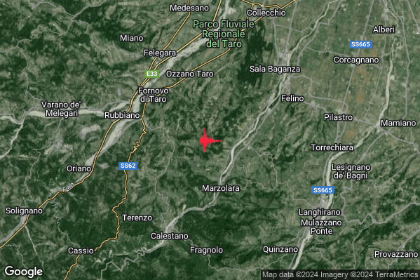Lieve Terremoto M2.0 epicentro 6 km SE Fornovo di Taro (PR) alle 07:53:07 (06:53:07 UTC)