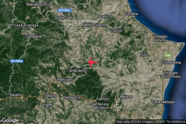 Debole Terremoto M2.3 epicentro 4 km E Umbriatico (KR) alle 09:20:18 (08:20:18 UTC)