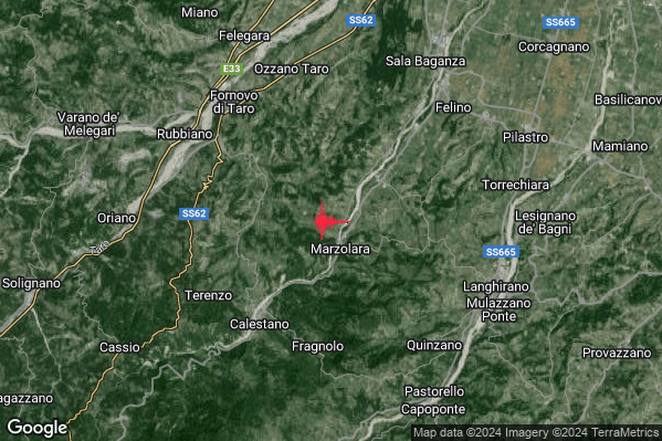 Lieve Terremoto M2.0 epicentro 6 km NE Calestano (PR) alle 12:22:27 (11:22:27 UTC)