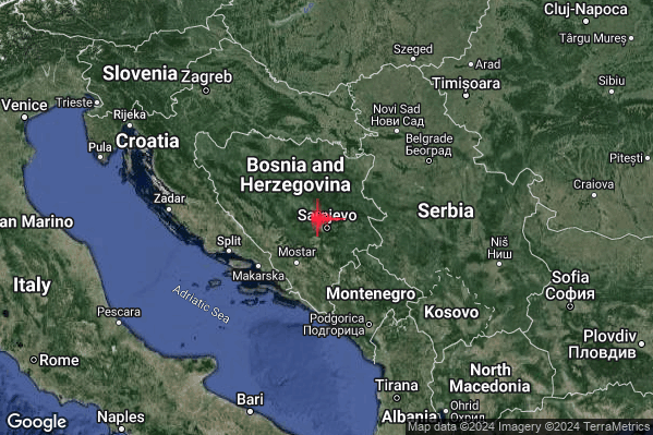 Distinto Terremoto M3.9 epicentro Bosnia and Herz. [Land] alle 09:22:04 (08:22:04 UTC)