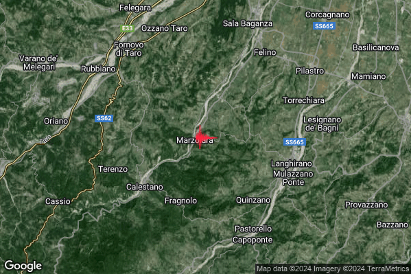 Leggero Terremoto M3.0 epicentro 6 km NE Calestano (PR) alle 19:07:37 (18:07:37 UTC)