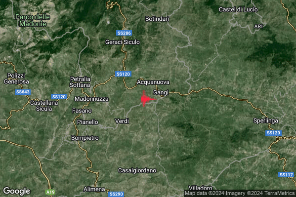 Leggero Terremoto M2.8 epicentro 2 km SW Gangi (PA) alle 14:39:51 (13:39:51 UTC)