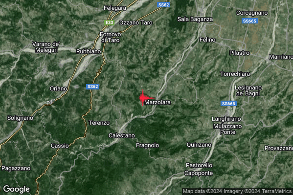 Distinto Terremoto M3.8 epicentro 5 km NE Calestano (PR) alle 14:46:39 (13:46:39 UTC)