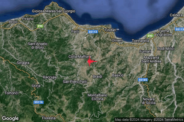 Lieve Terremoto M2.1 epicentro 4 km E Librizzi (ME) alle 15:34:01 (14:34:01 UTC)