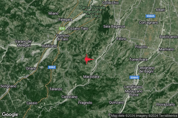 Lieve Terremoto M2.1 epicentro 6 km SE Fornovo di Taro (PR) alle 16:11:26 (15:11:26 UTC)