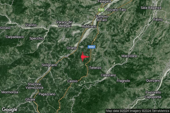 Lieve Terremoto M2.1 epicentro 3 km NW Terenzo (PR) alle 00:32:35 (23:32:35 UTC)