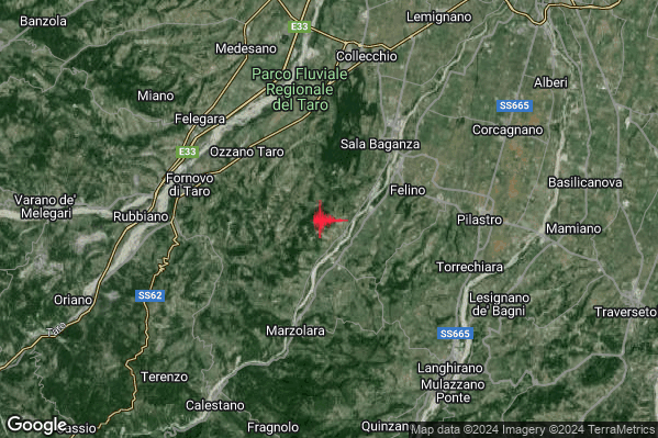 Lieve Terremoto M2.2 epicentro 4 km W Felino (PR) alle 01:53:42 (00:53:42 UTC)